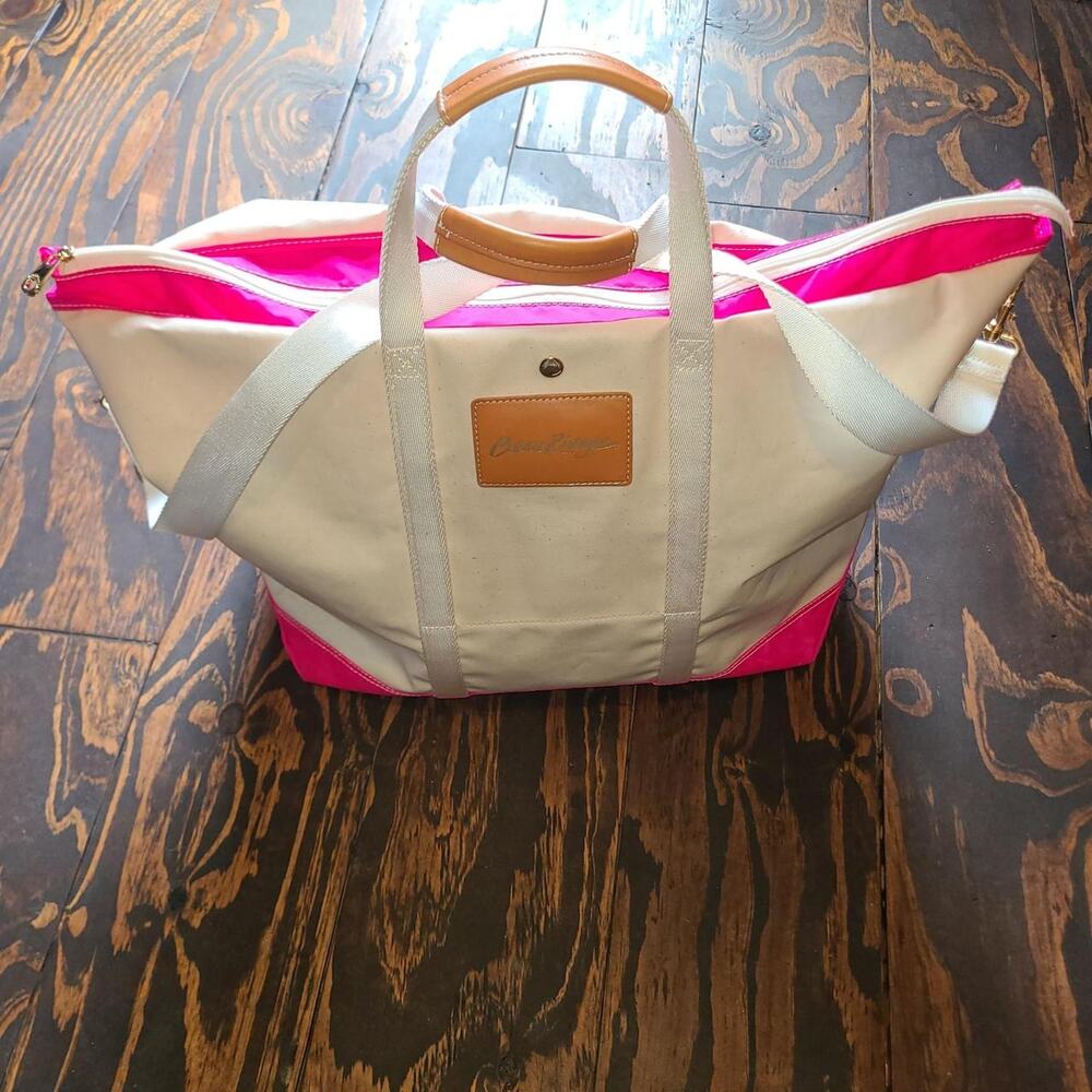 Boulevard x Beau Rivage Off White & Hot Pink Canvas Tote Bag Oversized